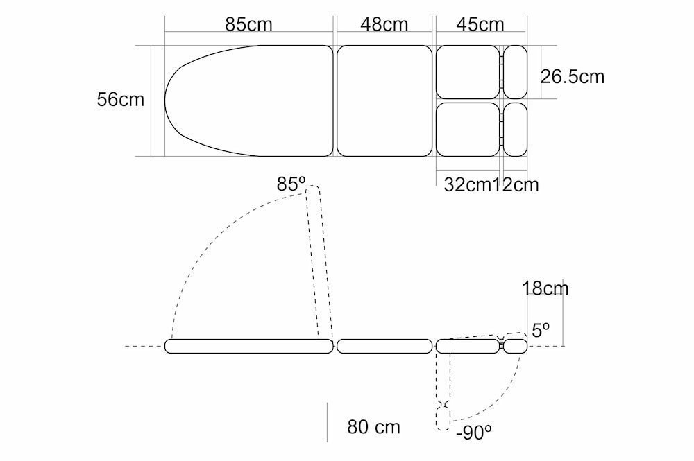 plano de medidas de sillón podológico